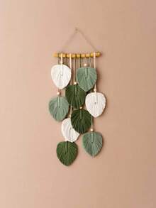 ديكور جداري من الماكرامي بأوراق، جداري بوهيمي منسوج، ديكور جداري كبير منسوج بأوراق وشرابات، فن جداري منسوج يدويًا للغرفة النوم وغرفة الأطفال والمنزل