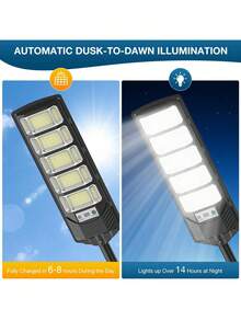 100000LM Solar Street Lights Outdoor, Commercial Parking Lot Light, 6500K Dusk To Dawn IP65 Security Flood Lights Motion Sensor Led Lamp For Basketball Court, Road, Yard - 黑色 - 查看 8