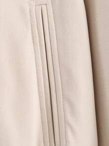 Chaqueta con bolsillo con cremallera para mujer en beige - Chaqueta informal de corte holgado con solapa para primavera/otoño