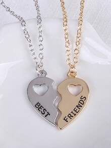 2pcs/Set Best Friends Heart Shaped Broken Heart Jigsaw Puzzle Pendant Necklaces, Bff Gift Valentines,Mom,Mother,Mother's Day,Gift