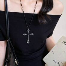 1pc Ascension Day Black Beaded Cross Star Hollow Necklace, Multicolor Resin Metal Material Gothic Style Beaded Chain, Lightweight Fashionable Accessory Suitable For Women, Men, Party, Daily Wear, School, Travel