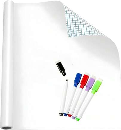 Pizarron Blanco Adhesiva en Rollo(200 * 60cm),Calcomanía de Pintarron para Paredíble e Impermeable,Vinil Pizarra Flexible de Papel para la Escuela, Oficina en Casa,Hogar,Dibujo de Niños