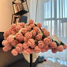 1件手工钩织玫瑰花毯，99朵玫瑰花及玫瑰花瓣装饰，适合作为情人节礼物送给女朋友 - 彩色 - 查看 7