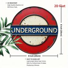Biển kim loại tròn in 2D cổ điển 1 tấm với chủ đề tàu điện ngầm London thú vị - Tranh treo tường kim loại tròn 7,8x7,8 inch, thích hợp cho phòng ngủ gia đình, quán cà phê, nhà bãi biển hoặc sân sau, quà tặng độc đáo cho bạn bè và đồng nghiệp, trang trí sân vườn, trang trí phòng hoàn hảo - Nhiều màu - Xem 3
