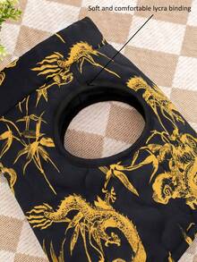 1pc Black Background Golden Dragon Totem Print Gourd Quilted Cotton Dog Coat With Back Zipper, Washable Pet Jacket Suitable For Large, Medium And Small Dogs, For Indoor Or Outdoor Wear