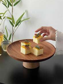 1pc Bamboo Wood High Foot Tray, For Holding Desserts, Cookies, Snacks, Suitable For Parties And Gatherings - Solid Wood High-legged Fruit Plate - View 5