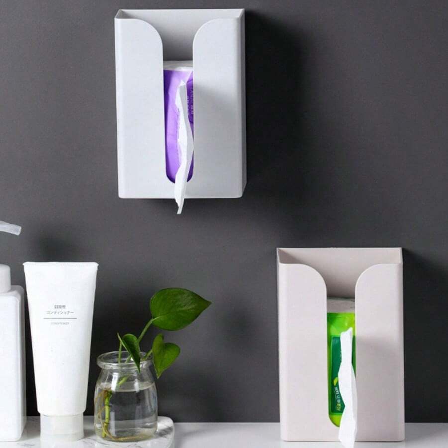 1 件简约壁挂式纸巾盒架，简约时尚，无需钻孔 DIY 粘合剂，适用于客厅、浴室等。 - 彩色 - 查看 1