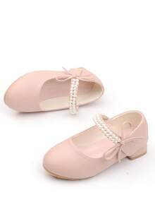 Girls Pearl Princess Shoes, White Leather Shoes, Mid-Heel, Spring/Autumn