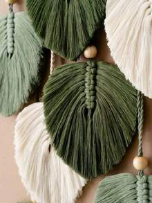 ديكور جداري من الماكرامي بأوراق، جداري بوهيمي منسوج، ديكور جداري كبير منسوج بأوراق وشرابات، فن جداري منسوج يدويًا للغرفة النوم وغرفة الأطفال والمنزل