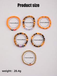 6-Piece/Set Halloween Themed Party Retro Ghost Pumpkin Polymer Clay Bead Bracelet Set,Bracelets For Women Set,Bracelet Stack,Halloween Decor Jewelry,Halloween Stuff,Vintage Western Jewelry,Suitable For Ladies To Wear On Halloween