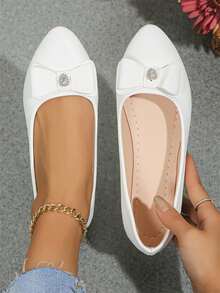 Women's Rhinestone Flat Slip-On Shoes, Fashionable Casual Ladies' Shoes Valentines - White - View 11