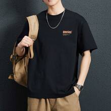 Summer Men's T-Shirt American Style  Brand Pure Cotton Front And Back Letter Print Short Sleeve Round Neck Summer Men's Half Sleeve