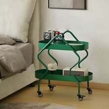 Mesa auxiliar con forma de árbol de Navidad de lujo, estantería de doble capa, mesa auxiliar pequeña y móvil, verde y negro, decoración del hogar, sala de estar, mesa lateral del sofá, mesita de noche, mesa de balcón, mini mesa de té con estante de almacenamiento de doble nivel