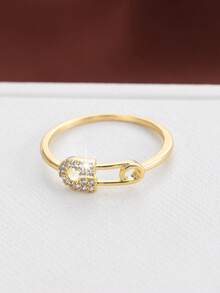 1 chiếc nhẫn nữ thời trang cá nhân hóa hình kim, đính đá Zirconia tổng hợp, thiết kế quà tặng thường ngày. - Vàng - Xem 9