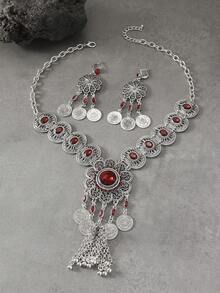 Women's Charming Exotic Palace Retro Mixed Color Versatile Necklace Earrings Jewelry Set, Suitable For Banquet, Evening Party, Travel Outfit Accessories, Gift