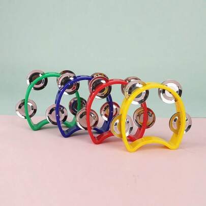 1pc Plastic Percussion Tambourine Double Row Handle Tambourine Musical Instrument Tambourine, Perfect For Music Rhythm Instrument Handheld Percussion Drum Party, Tambourine Tassel, Musical Instrument, Tambourine Percussion, Ideal Birthday Gift, Party Gift, Christmas Gift(Random Color)