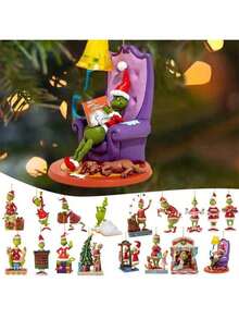 5pcs Grinchs 2025 New Christmas Decorations Hanging Ornaments, 2D Acrylic Christmas Tree Decorations, Car Decor, Christmas Atmosphere Decor, Party Favors