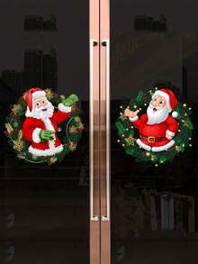 4片装圣诞玻璃窗贴，圣诞老人图案窗贴，卧室客厅家居商场装饰贴纸，可移除贴纸，圣诞节，圣诞装饰，圣诞贴纸，圣诞装饰，房间装饰，圣诞节，家居圣诞装饰，家居装饰，圣诞装饰 - 彩色 - 查看 3