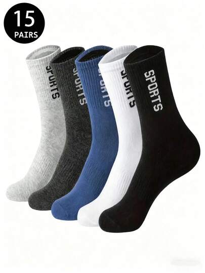 5/15 pares de calcetines deportivos transpirables para hombres, calcetines para correr al aire libre con estampado de letras de alta elasticidad y moda