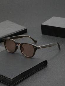 1 Pair Men's Retro Round Studded Fashion Glasses, Fashionable For Outdoor, Cycling, Beach, Party