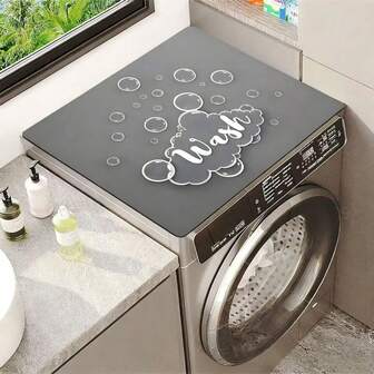 1pc Gray Letter Bubble Print Washing Machine Dust Cover Pad,Countertop Absorbent Table Mat,Absorbent & Quick-Dry Fridge Mat, Microwave Oven Dust Cover,Soft Diatom Mud Drainage Pad,Non-Slip Super Absorbent And Wear-Resistant Dish-Washing Dry Pad,19.7*23.6 Inch Modern Washing Machine & Dryer Top Cover,Suitable For Laundry Room And Kitchen