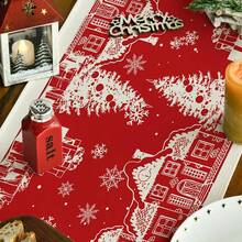 1pc Red Fir Wood Snowflake Silhouette Christmas Table Runner, Seasonal Christmas Kitchen Dining Table Decor, Home Party Decoration, Size: 13x35/13x47/13x72/13x90/13x108 Inches