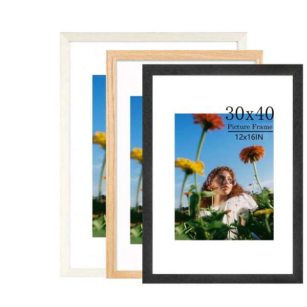 3Pcs Wooden Photo Frame Set | Sizes: 12x16in, | Black, White & Wood Tones Included | Comes With White Mat Boards | Versatile For Portrait/Landscape Display & Wall Mounting | Ideal For Home Decor, Family Photo Collages & Gallery Wall Styling