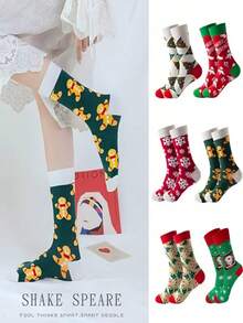 1/3/6 أزواج جوارب فستان ملونة بأنماط، جوارب طاقم عصرية مبتكرة للاستخدام اليومي، هدية عيد الميلاد للجنسين