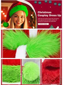 1 Stück, Weihnachtsdekoration Hüte, Weihnachtshüte und pelzige Handschuhe mit grünen Fellmonstern. Erwachsene Halloween Rollenspiel Kostüme, Accessoires, Weihnachtskostüm Requisiten, Party Kostüm Hüte, skurrile grüne Fellhüte, Rollenspiel