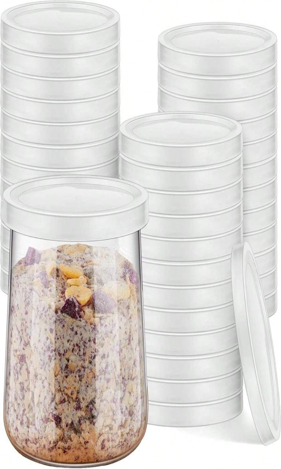 Tessco Yogurt Container Lids Clear Plastic Jar Lids Not Included Jar Replacement Compatible With Oui Yogurt Jars(24 Pieces) - trắng - Xem 1