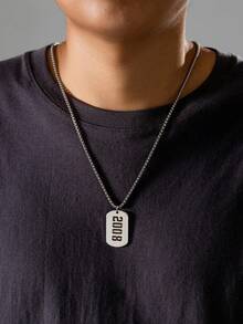 1pc Hip Hop Dog Tag Rectangular Nameplate Necklace With Birth Year Number, Stainless Steel Age/Year Necklace For Men & Boys, Personalized Birthday Gift