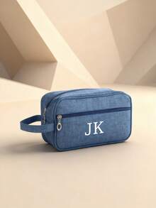 1pc Customized Canvas Clutch Bag, Personalized Men's Handbag, Large Capacity Double-Layer Canvas Clutch, Customized Name Or Initial Travel Cosmetic Bag, Embossed Initial Men's Business Travel Toiletry Bag, Foldable, Large Capacity, Lightweight, Fashionable, Personalized Men's Cosmetic Bag, Suitable For Travel And Business
