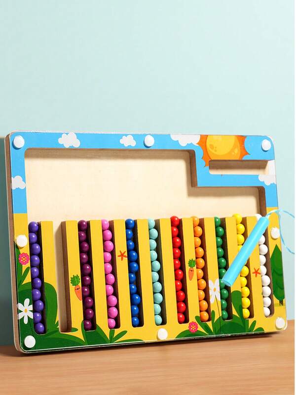 Drewniane zabawki magnetyczne dla dzieci. Labirynt do nauki poznawczej. Tablica do sortowania liczb i kolorów. Zabawki edukacyjne Rollerball. Gra z magnetycznym długopisem i piłeczką do sortowania kolorów. Rozwija logiczne myślenie i koordynację wzrokowo-ruchową.