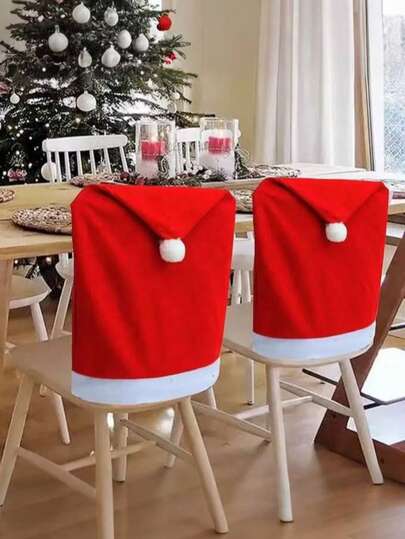 4 Pieces Of Christmas Decoration Non-Woven Christmas Chair Covers, Red Christmas Chair Covers, Christmas Table Decorations