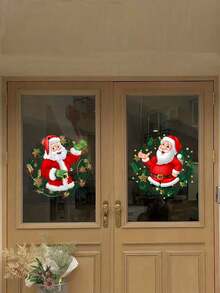 4片装圣诞玻璃窗贴，圣诞老人图案窗贴，卧室客厅家居商场装饰贴纸，可移除贴纸，圣诞节，圣诞装饰，圣诞贴纸，圣诞装饰，房间装饰，圣诞节，家居圣诞装饰，家居装饰，圣诞装饰 - 彩色 - 查看 6