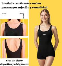 Traje De Baño Deportivo Mujer Natación + Gorra Y Goggles - Negro-XXL - Ver 10