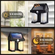 Lámpara Solar Exterior - Luz LED con Sensor de Movimiento, 3 Modos Iluminación, IP65 Resistente al Agua, Automática Día/Noche - Negro - Ver 4