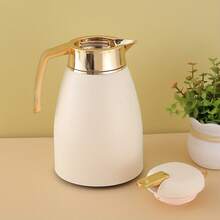 1pc Elegant Plastic & Glass Vacuum Insulated Teapot, 33.3oz Capacity, Pink Glass, Home Decor, Keeps Coffee/Tea Warm, 960ml, Arabic "Tea" "Coffee" Pattern - Beige - View 3