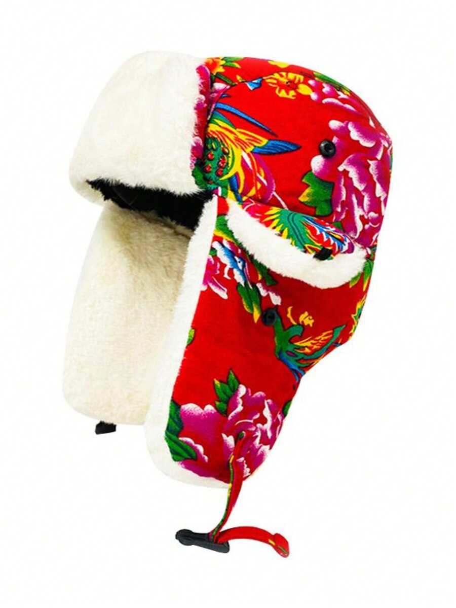 Outdoor Skifahren, Kälte isolierender Hut, Winterohrenschutz für Frauen, großer Blumenhaube, Retro-Lokomotivenkappe für Männer