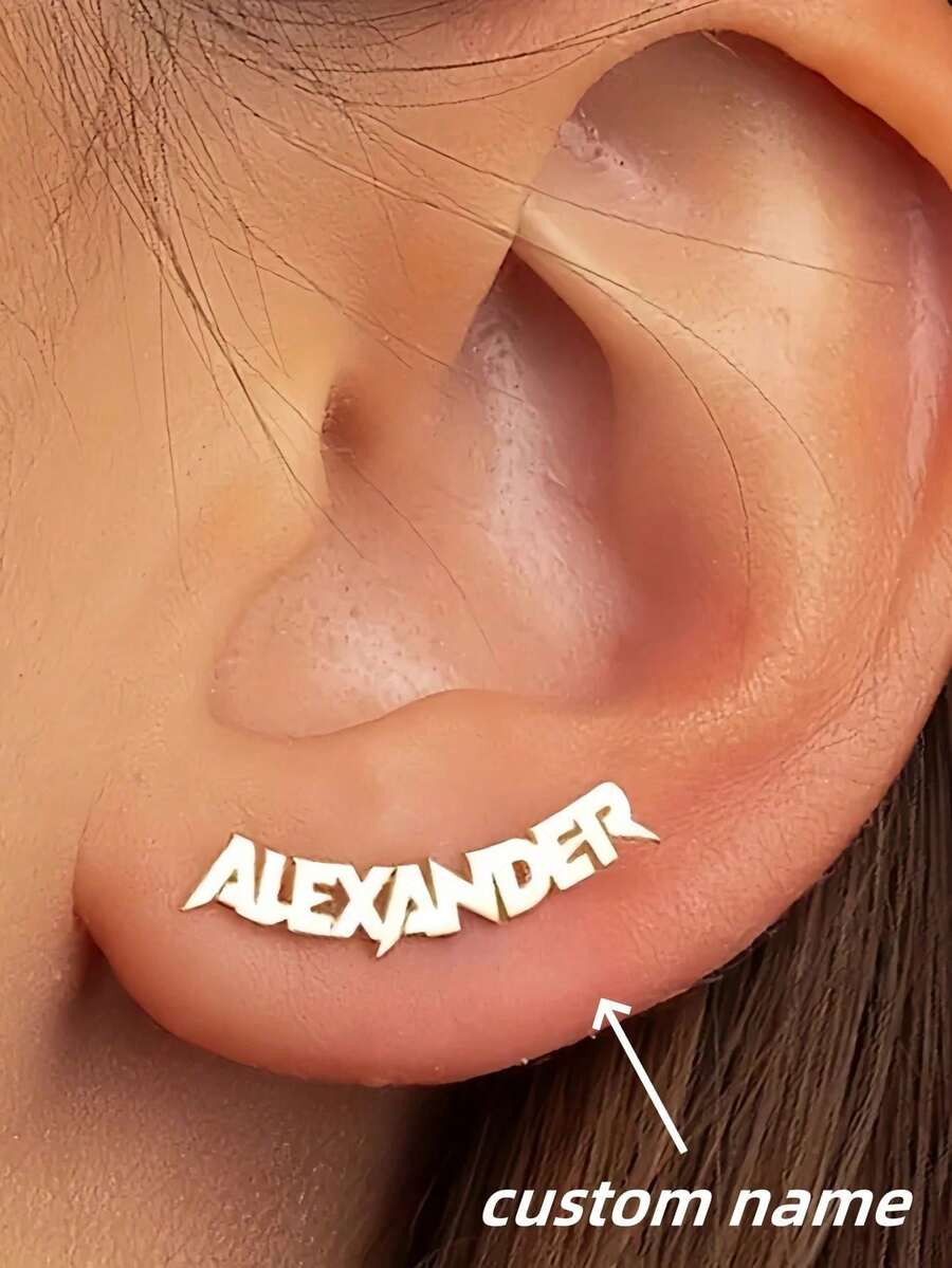 1 Peça Brinco de Pino Personalizado de Aço Inoxidável com Nome Personalizado em Prata - Estilo Hip Hop Y2K, Design de Letra Personalizada para Meninas - Presente de Aniversário Perfeito, Prata, Estiloso, Colorido, Vintage, Simples, Unissex, Casual, Fofos, Personalizado, Único, Presentes Ideais para Ele, Presentes Ideais para Família, Amigos, para Aniversários, para Formatura, para Festa, Presentes do Dia das Mães para Meninas