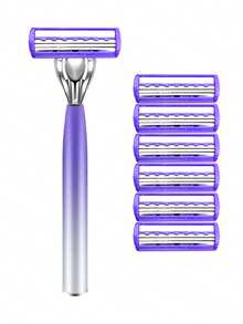 紫色女士三层剃毛器 - 可重复使用，无香型刀片，顺滑剃除体毛、腿毛和胡须 - 紫色 - 查看 9