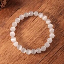 1pc Selenite Beads Bracelet - 8mm Round Crystals Stretch Gemstone Bracelet, Clarity, Creativity, Healing Protection Jewelry