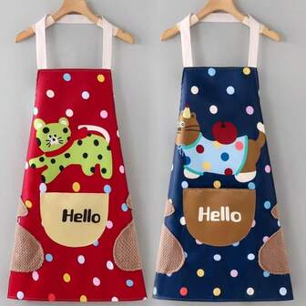 可爱卡通小狗帆布围兜围裙防水防油适用于家庭厨房烹饪清洁洗碗耐用耐磨餐饮摊贩围裙