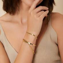 Women Bracelet Set, Elegant Geometric Bracelet & Snake Bone Bracelet + Chain Bracelet, 18K Gold Plated & 925 Silver - 金色 - 查看 1