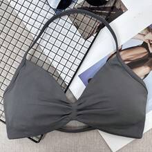 Beliebter Träger-BH für Frauen mit offenem Rücken, Neckholder Sport-BH mit leichter Stützung, nahtloser Gym Crop Top, Scrunch Yoga Gepolsterter BH