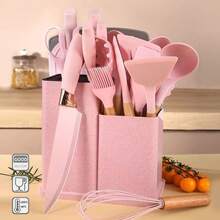 (H)19 Pieces Of Silicone Knife Set Multi-Functional Combination Includes Stainless Steel Knife Set, Bread Knife, Boning Knife, Meat Chopping Knife Multi-Size Knives Cover Cutting And Matching Needs Cost-Effective, Including Silicone Spatula, Spatula, Tongs, Egg Beater, Stuffing, And Food Can Be Used 2025 Flow Model Adapt To All Kinds Of Pots And Pans No Scratch Coating All-Round Kitchen Tool Non-Slip Handle, Hands Are Wet And Not Slippery When Cutting Vegetables No Acidity After Long-Term Use Suitable For Daily High-Frequency Meal Preparation, Durable And Anti-Aging, Long-Term Use Will Not Turn Yellow Or Harden,Kitchen Accessories,Thanksgiving Decorations,Navidad Decoracion 2025,Apartment Essentials,Kitchen Essentials,Cutting Board,Viking - 粉色 - 查看 7