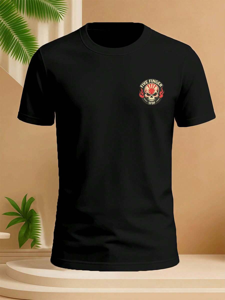 PLUS SIZE Five Finger Death Punch 5FDP Fashion Print T-Shirt , Men's 220g New Summer Sports Fashion Printed Pure Cotton Short-Sleeved T-Shirt(1 PC)