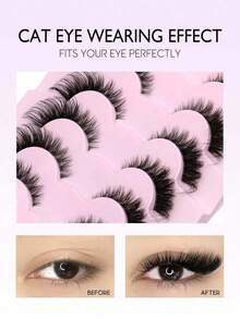 7 Pairs New Cat Eye Lashes Natural Long Clear Band Lashes Winged End Eye Elongated Eyelashes Faux Mink Eyelashes Makeup(XF10) Strip Lashes,Lashes,Eyelashes,Fake Lashes - 貓眼假睫毛 6 - 查看 10