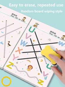 32 trang/sách, Sổ tay luyện viết chữ có thể tái sử dụng, Sổ chép chữ thư pháp cho học sinh, Sổ tay học bảng chữ cái tiếng Anh, Sách giáo dục Montessori, Giáo dục. (Màu sắc & Phong cách) (1 Phong cách ngẫu nhiên trong số 4 Phong cách sổ luyện tập) - Kiểm soát bút - Xem 2