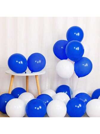 100/50/30pcs Royal Blue & White Latex Balloons, 10 Inch Diameter, With Ribbons, Decorations For Birthday, Graduation, Wedding, Bridal, Baby Shower, Celebration Events